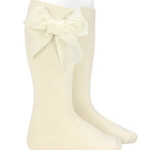 Albert & Rose Condor Cream velvet bow knee socks 2-4 Years